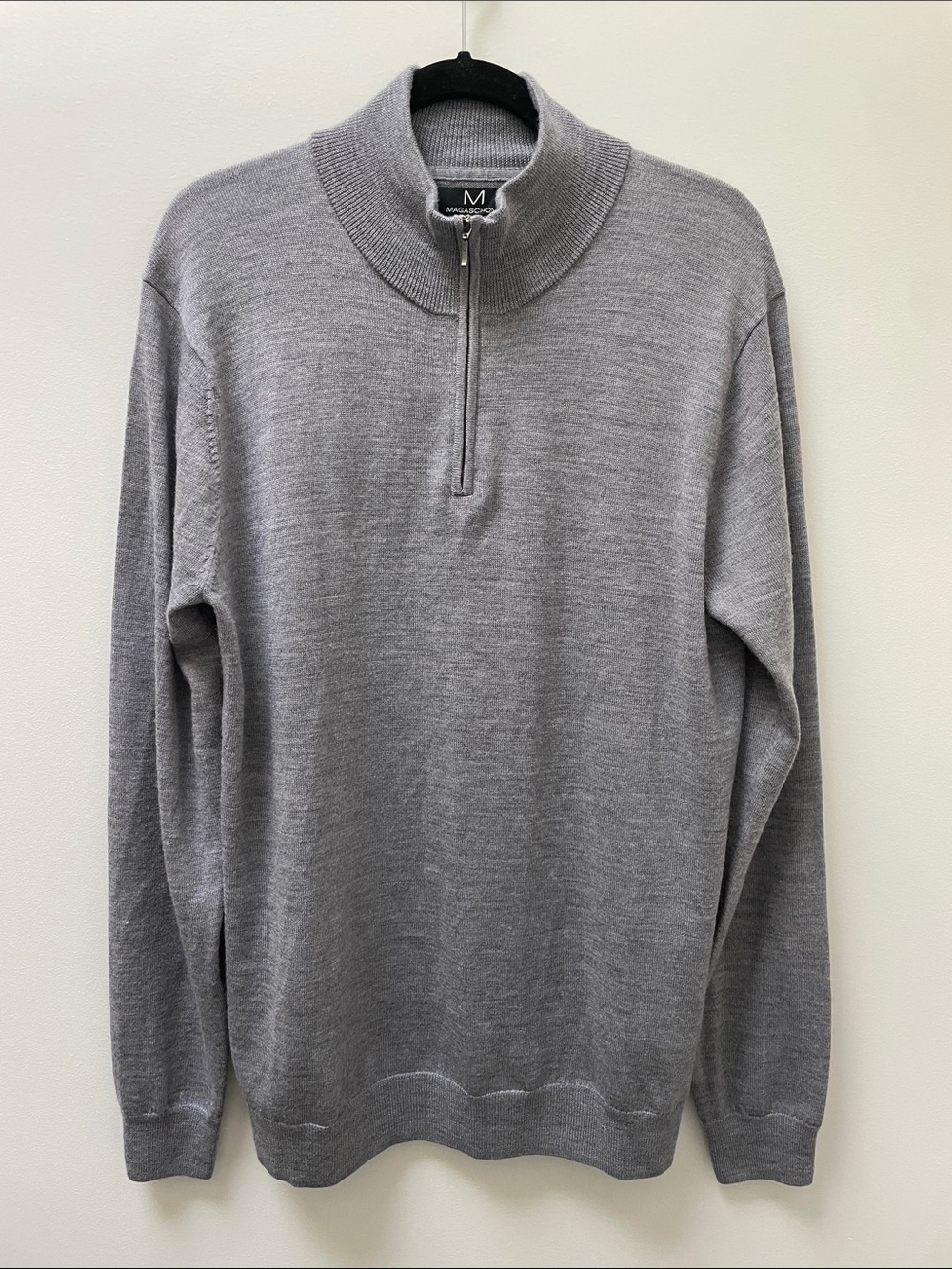 Magaschoni 100% Wool Quarter Zip Sweater Grey Men’s Large